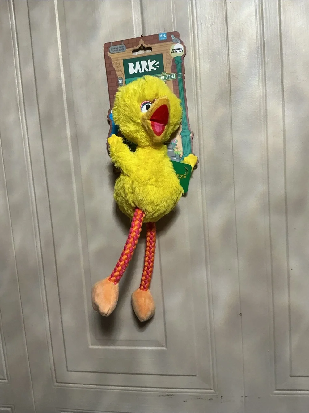BIG BIRD BARK BOX DOG TOY TUG ROPE SQUEAKY New 14”